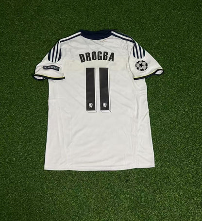 Didier Drogba 11 - Chelsea 2011 2012 CL White Yellow Retro Football Jersey