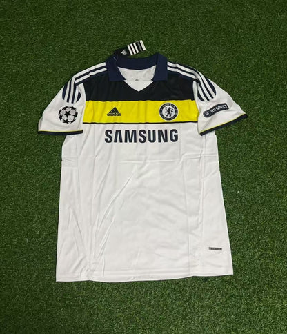 Didier Drogba 11 - Chelsea 2011 2012 CL White Yellow Retro Football Jersey