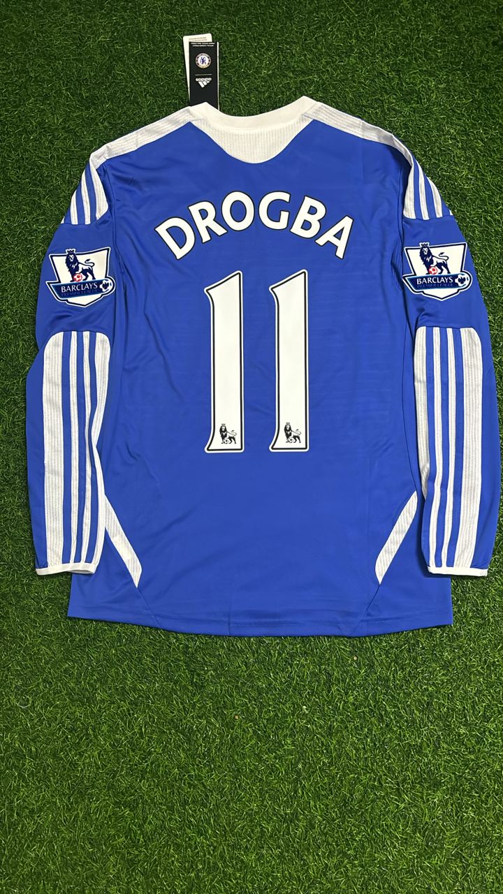 Didier Drogba Chelsea 2011 2012 EPL Patch Retro Long Sleeve Football Jersey