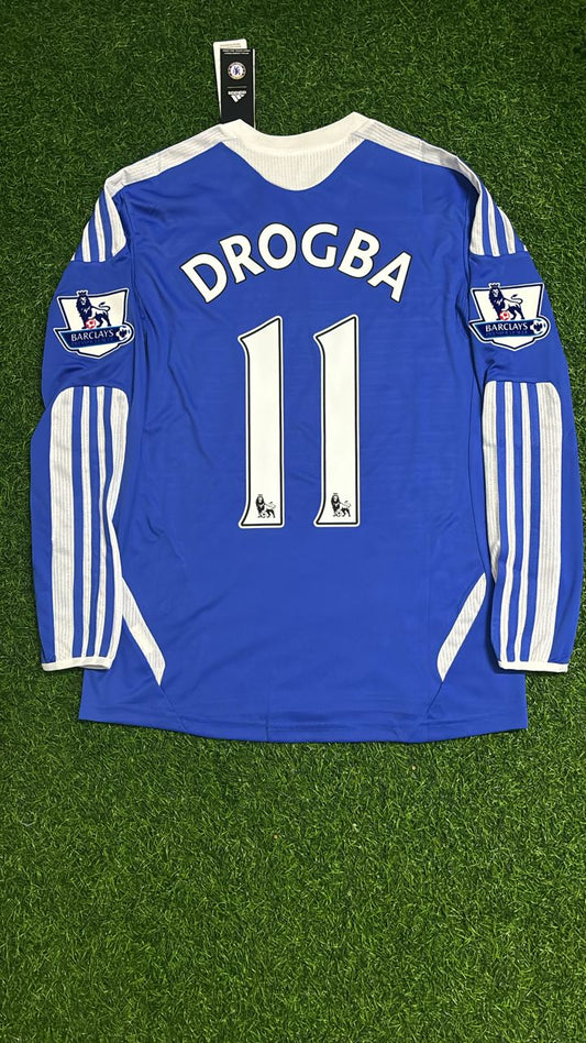 Didier Drogba Chelsea 2011 2012 EPL Patch Retro Long Sleeve Football Jersey