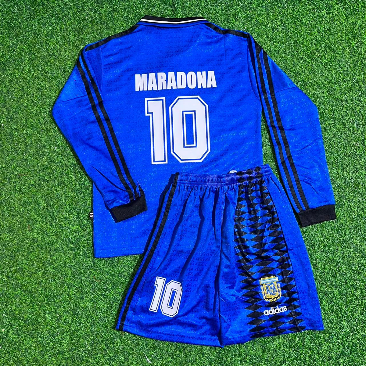 Diego Maradona Argentina 1994 World Cup Long Sleeve Blue Retro Kids Football Jersey