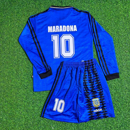 Diego Maradona Argentina 1994 World Cup Long Sleeve Blue Retro Kids Football Jersey