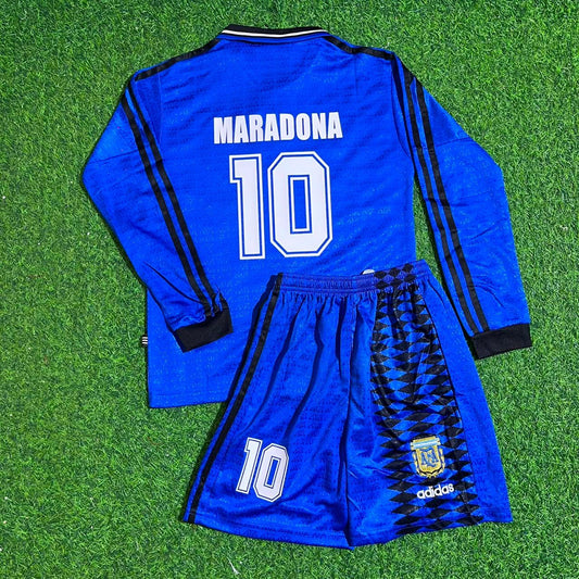 Diego Maradona Argentina 1994 World Cup Long Sleeve Blue Retro Kids Football Jersey