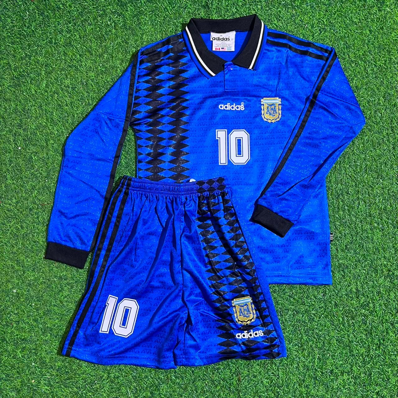 Diego Maradona Argentina 1994 World Cup Long Sleeve Blue Retro Kids Football Jersey