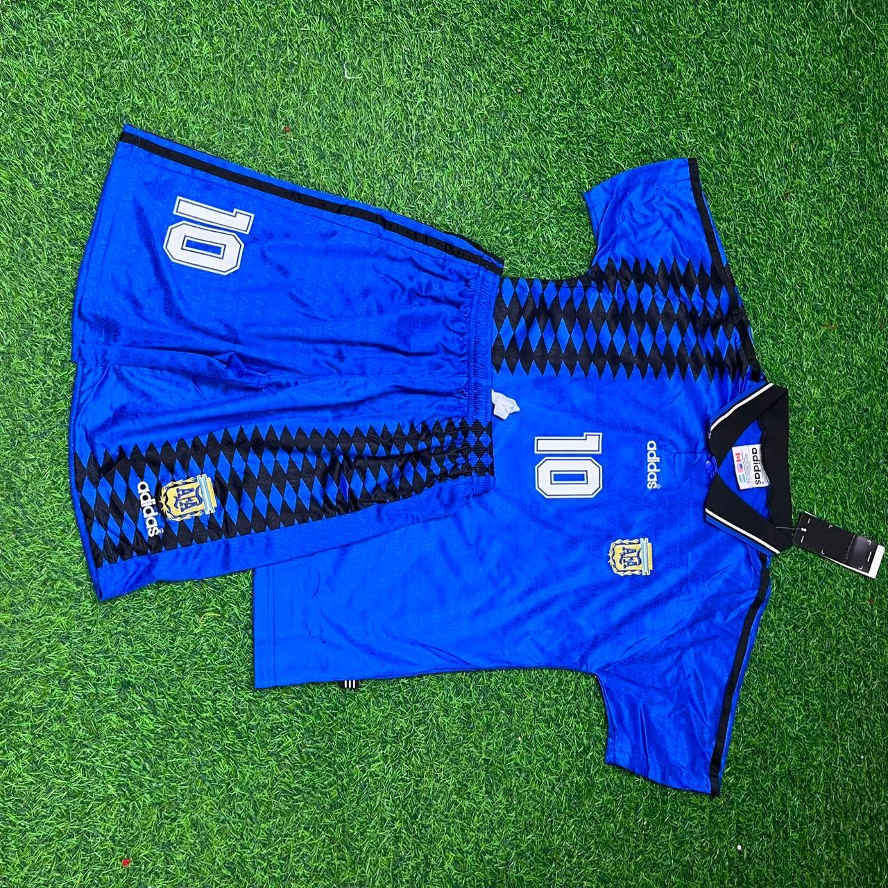 Argentina World Cup 1994 Diego Maradona Blue Kids Retro Football Jersey Kit