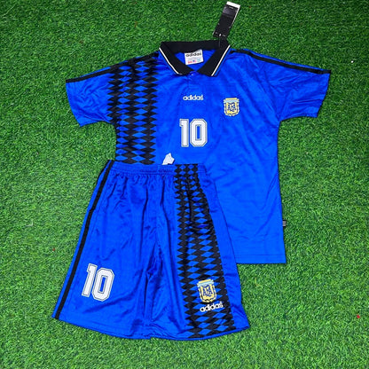 Argentina World Cup 1994 Diego Maradona Blue Kids Retro Football Jersey Kit