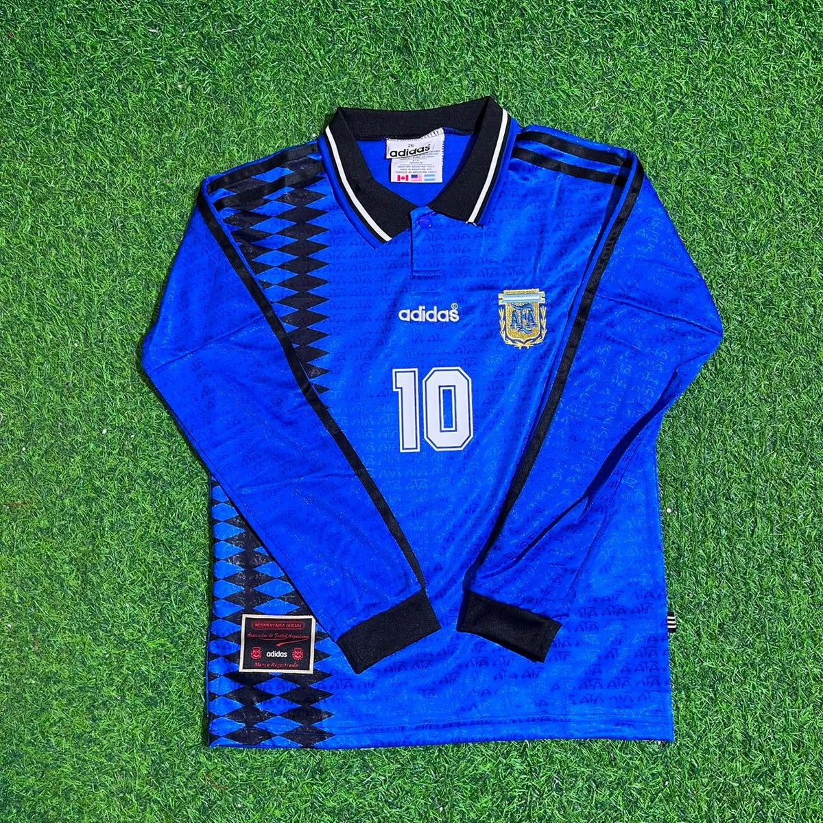 Diego Armando Maradona Argentina 1994 Season Away Blue Long Sleeve Retro Football Jersey