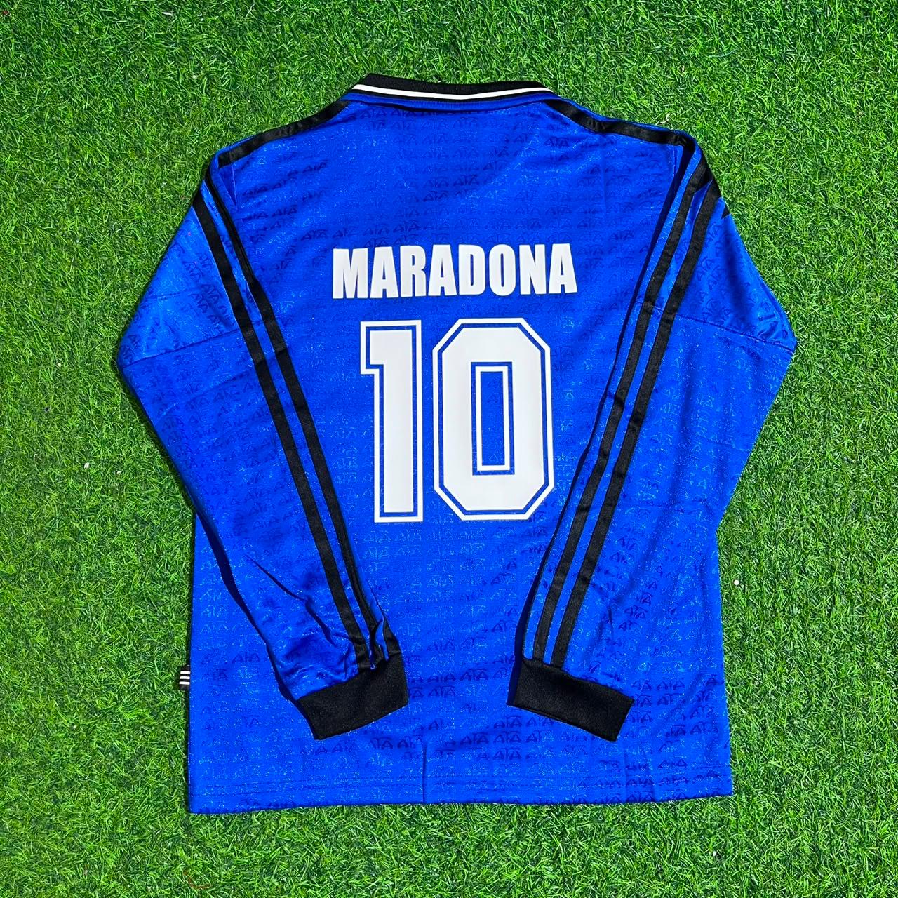 Diego Armando Maradona Argentina 1994 Season Away Blue Long Sleeve Retro Football Jersey