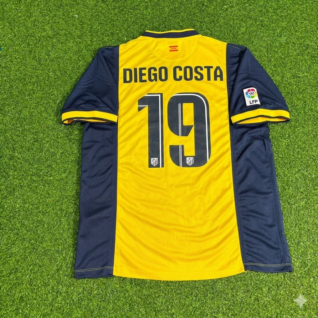 Diego Costa #19 Atlético Madrid 2013-2014 Away Yellow Football Jersey Kit