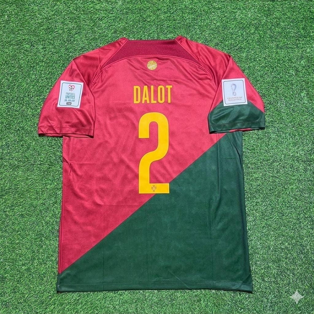 Portugal World Cup 2022 Diego Dalot #2 Home Retro Football Jersey
