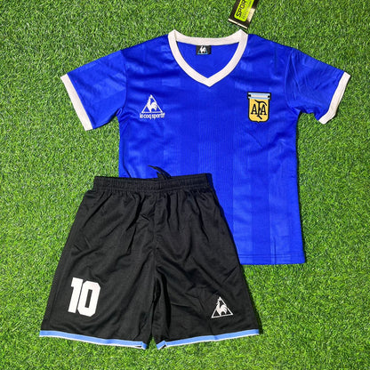 Argentina World Cup 1986 Diego Maradona Final Blue Kids Retro Football Jersey Kit