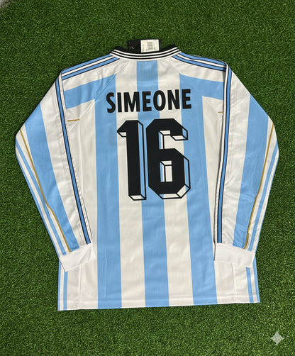 Argentina World Cup 1998 Diego Simeone White Long Sleeve Retro Football Jersey Kit