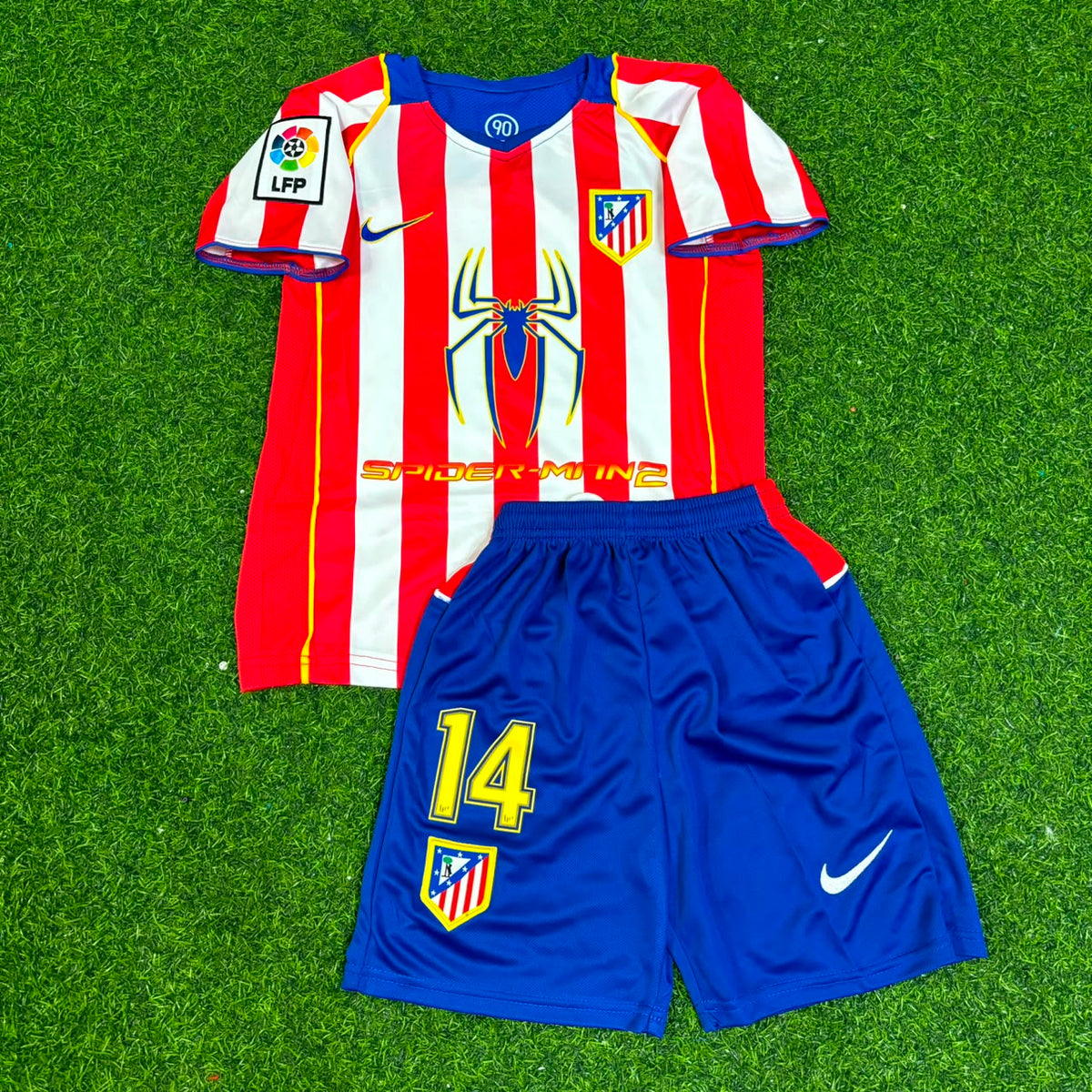 Diego Simeone #14 Atlético Madrid Spider Man Retro Kids Football Jersey