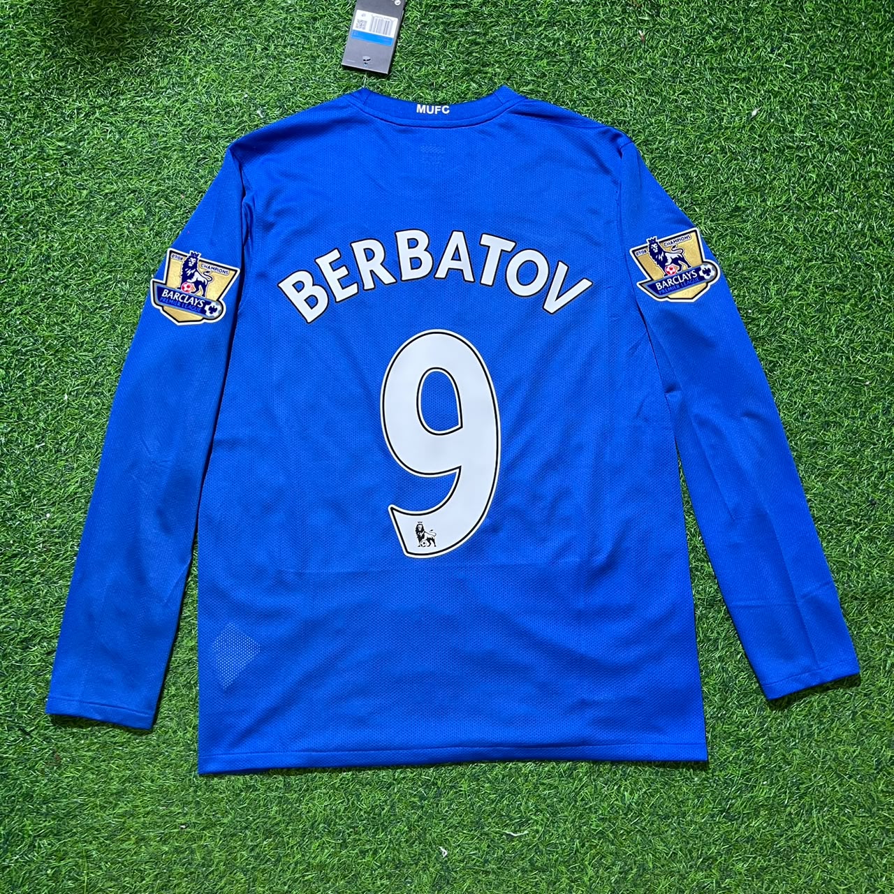 Dimitar Berbatov Manchester United 2008 Blue EPL Patch Retro Long Sleeve Football Jersey Kit
