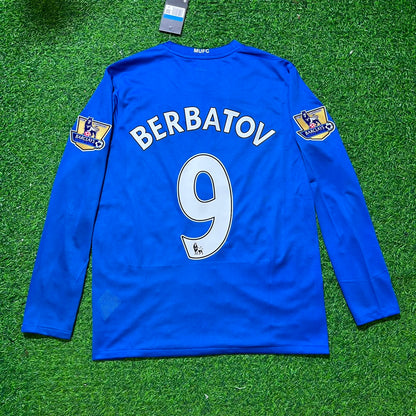 Dimitar Berbatov Manchester United 2008 Blue EPL Patch Retro Long Sleeve Football Jersey Kit