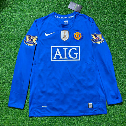 Dimitar Berbatov Manchester United 2008 Blue EPL Patch Retro Long Sleeve Football Jersey Kit