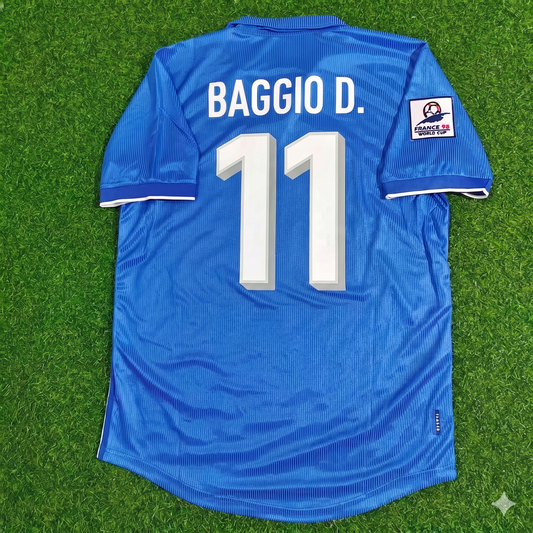 Italy World Cup 1998 Dino Baggio Home Blue Retro Football Jersey