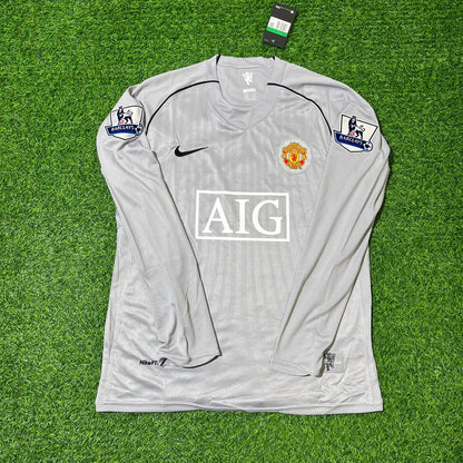 Edwin van der Sar Manchester United Goalkeeper Grey Retro Long Sleeve Football Jersey