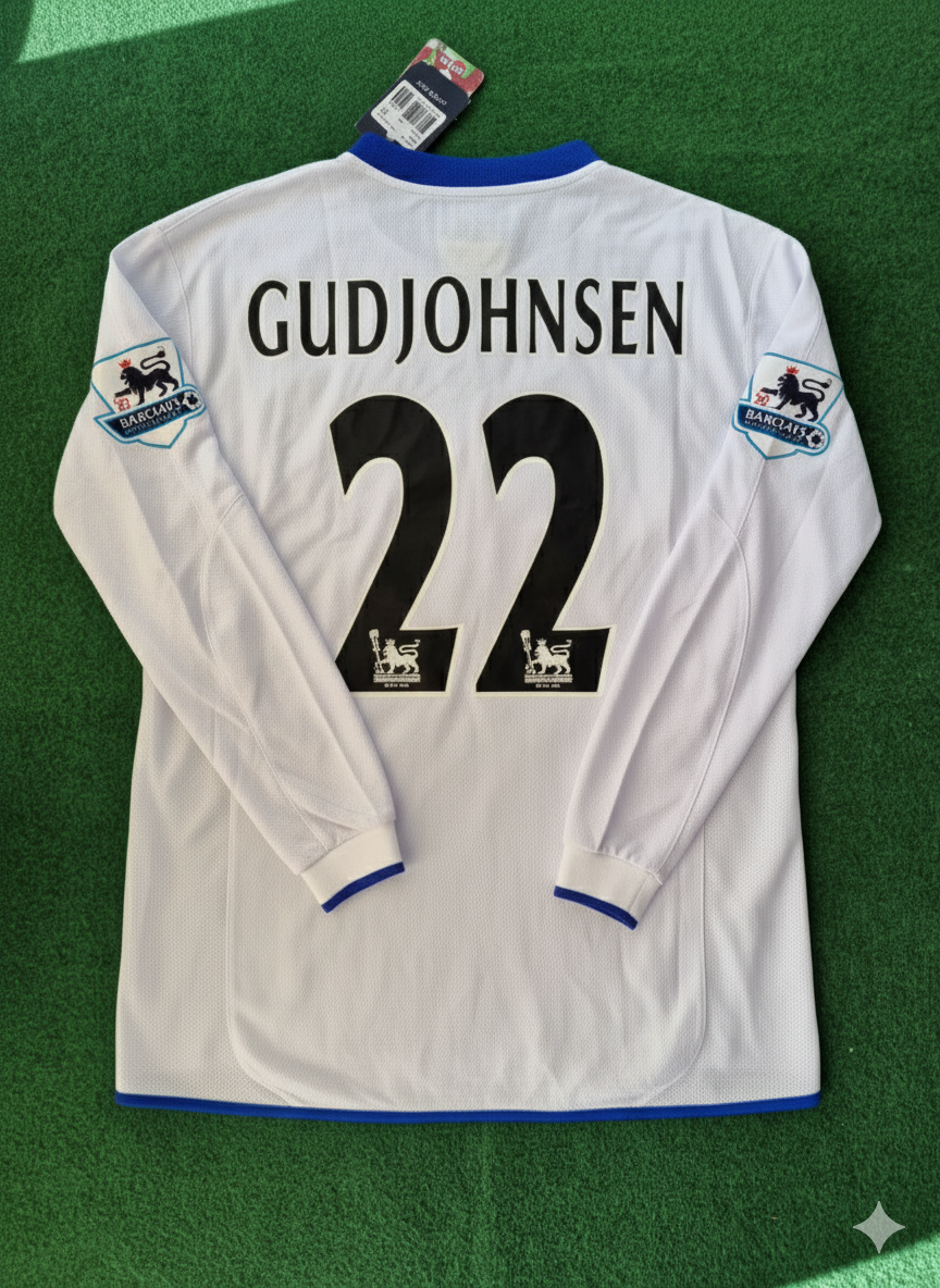 Eidur Gudjohnsen 22 Chelsea Away 2004 Retro White Long Sleeve Football Jersey Kit