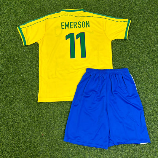 Brazil World Cup 1998 Emerson #11 Kids Retro Football Jersey Kit