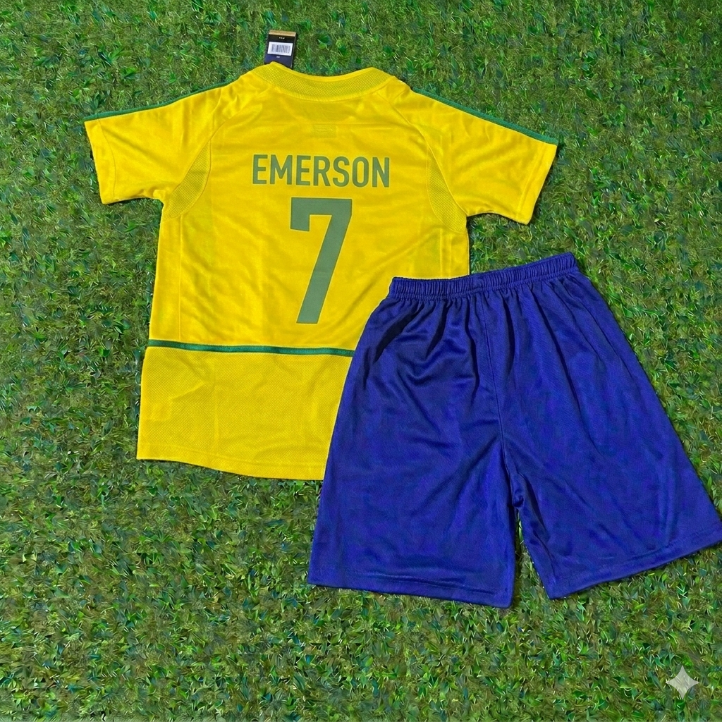 Emerson 7- Brazil Retro Kids Football Jersey Kit