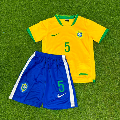 Emerson #5 Brazil Home Yellow Retro Kids Football Jersey Kit
