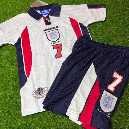 England World Cup 1998 David Beckham Home Kids Kit Kids Football Jersey Kit