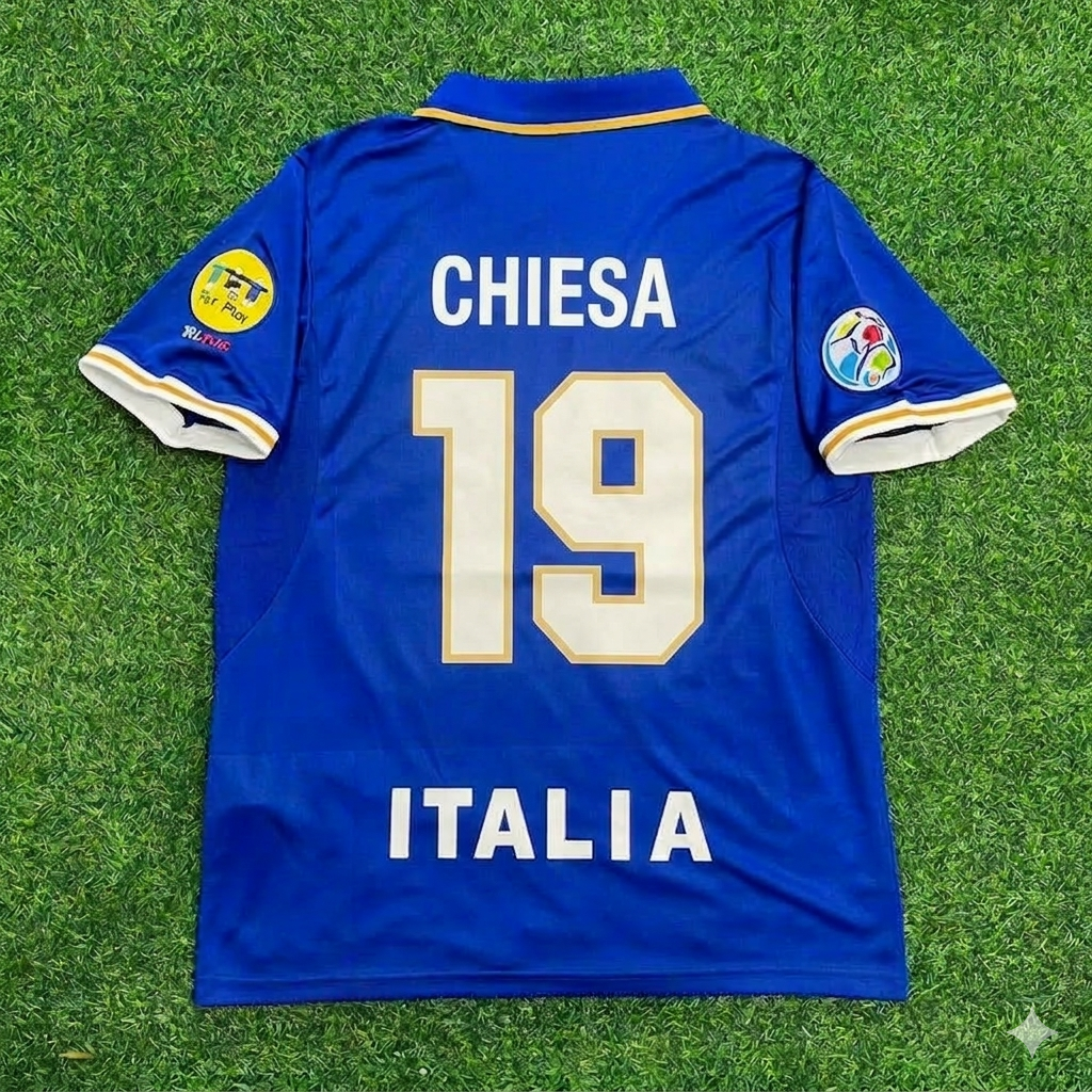 Italy EURO 1996 Enrico Chiesa #19 Blue Retro Soccer Football Jersey Kit Shirt