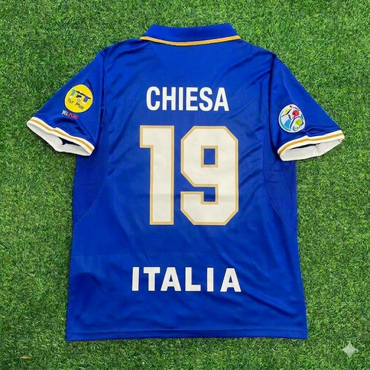 Italy EURO 1996 Enrico Chiesa #19 Blue Retro Soccer Football Jersey Kit Shirt