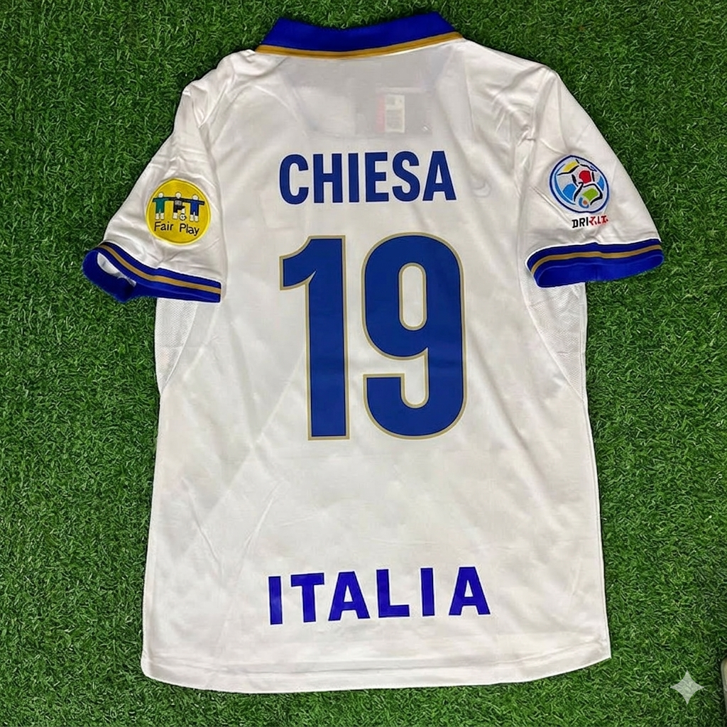 Italy EURO 1996 Enrico Chiesa #19 White Retro Football Jersey
