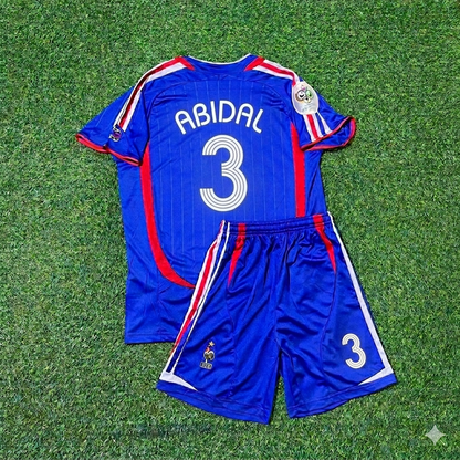 France World Cup 2006 Éric Abidal #3 Kids Blue Retro Football Jersey Kit