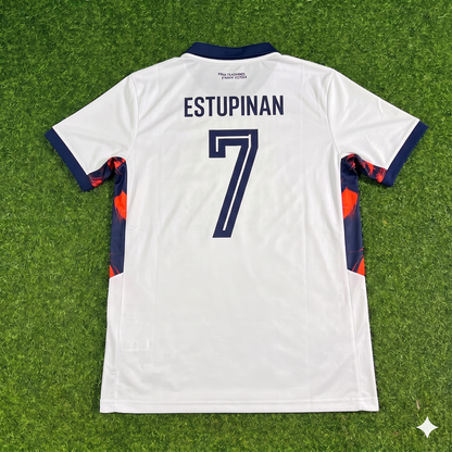 Pervis Estupinan #7 Ecuador 2026 World Cup White Football Jersey