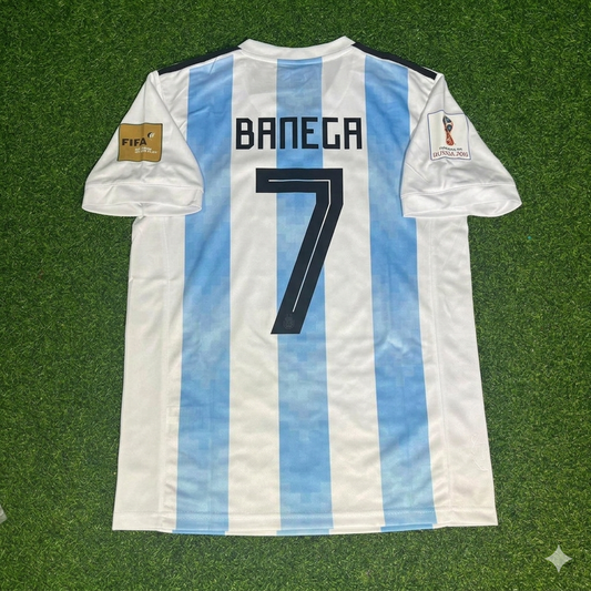Argentina World Cup 2018 Éver Banega #7 Home Retro Football Jersey