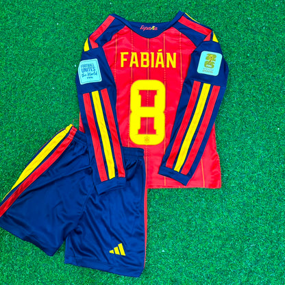 Spain World Cup 2026 Fabian Ruiz Kids Home Long Sleeve Football Jersey