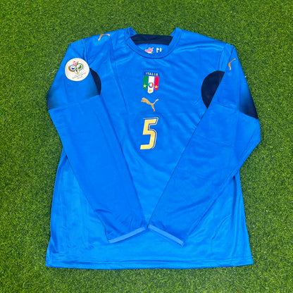 Italy World Cup 2006 Fabio Cannavaro #5 Final Long Sleeve Retro Football Jersey