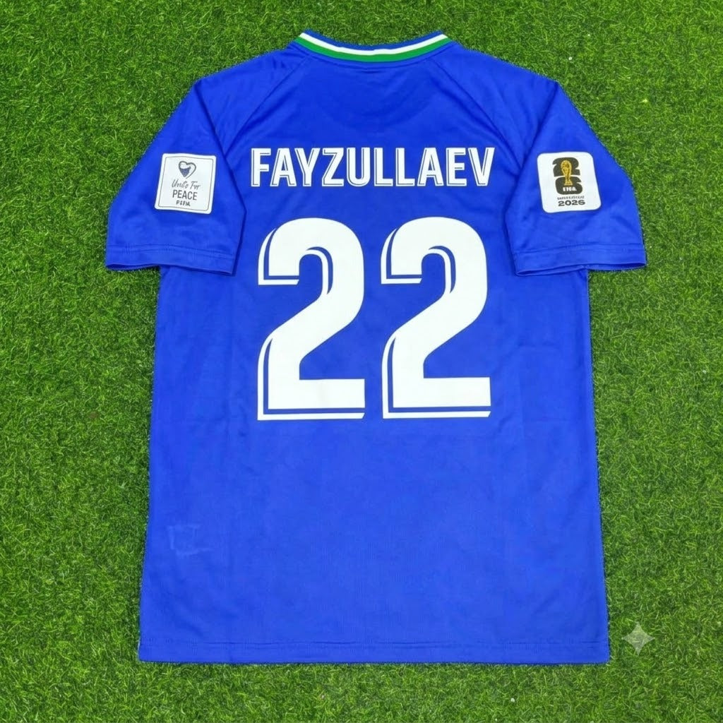 Uzbekistan World Cup 2026 Abbosbek Fayzullaev Blue Football Jersey