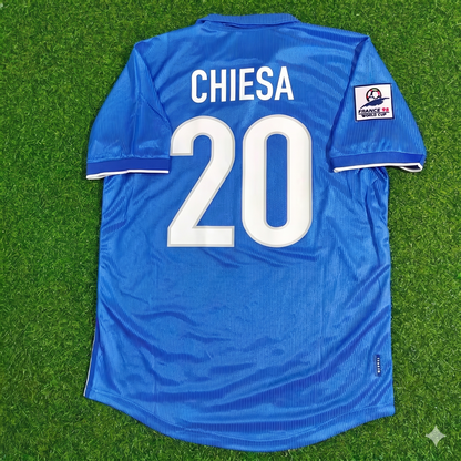 Italy World Cup 1998 Enrico Chiesa Home Blue Retro Football Jersey