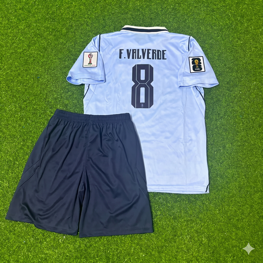 Uruguay World Cup 2026 Federico Valverde #8 Kids Home Sky Blue Football Jersey