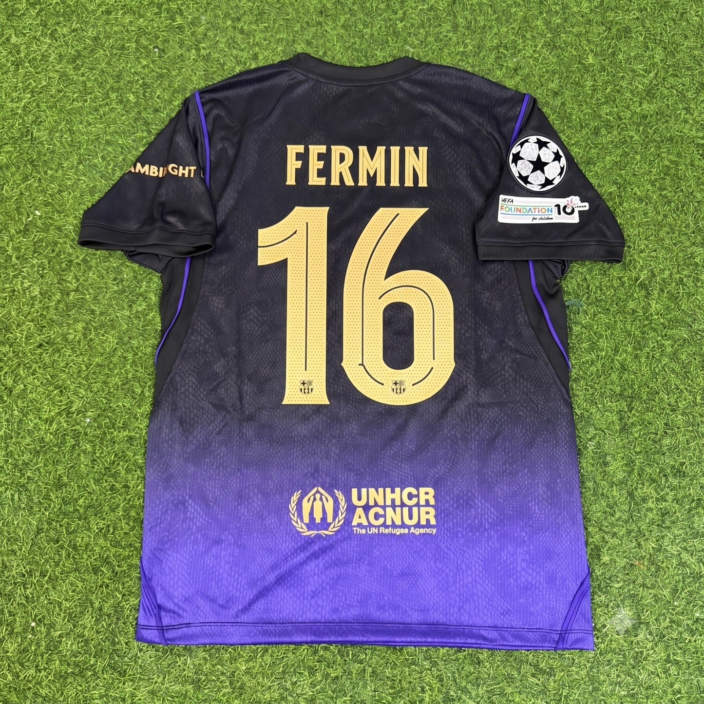 Fermin Lopez #16 Barcelona 2027 Champions League Patch Away Football Jersey