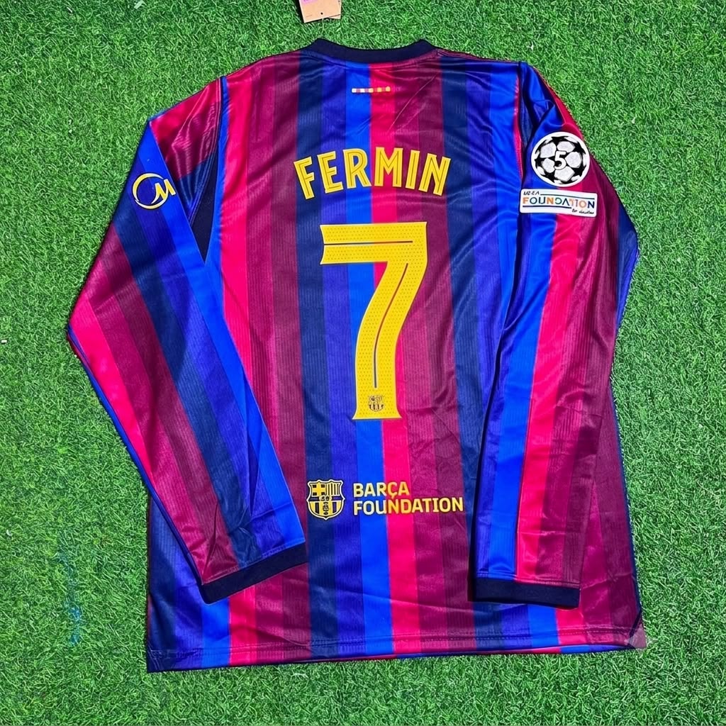 Fermin Lopez #7 Barcelona 2027 Champions League Patch Home Long Sleeve Football Jersey