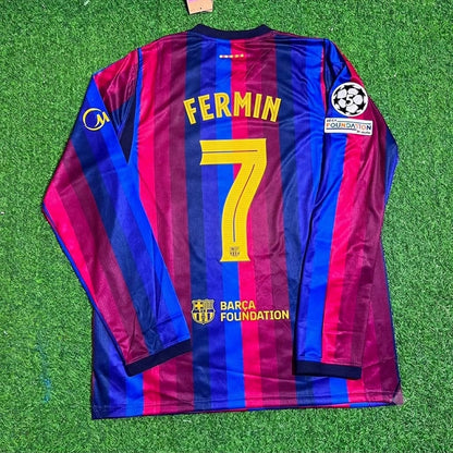 Fermin Lopez #7 Barcelona 2027 Champions League Patch Home Long Sleeve Football Jersey