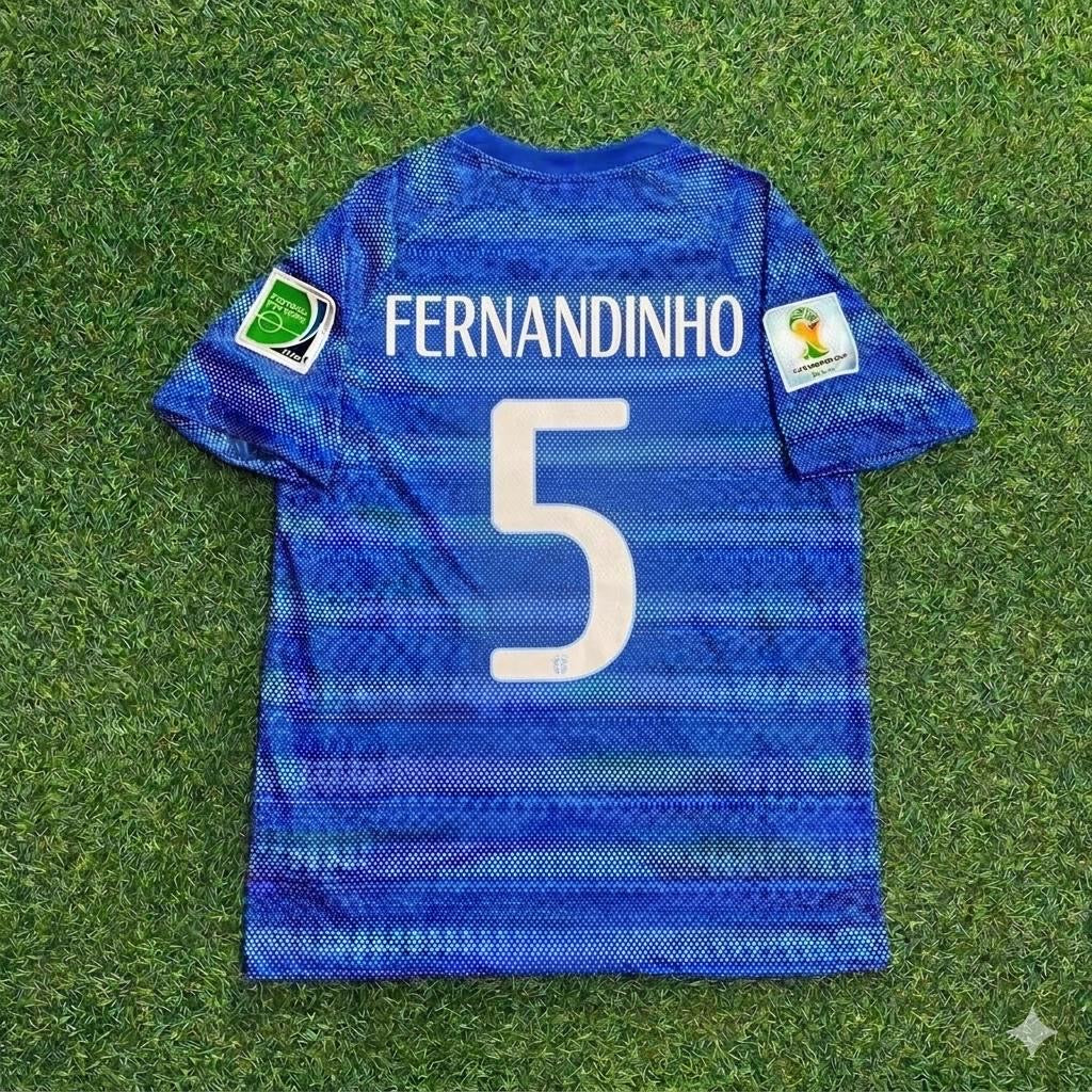 Fernandinho 5- 2014 World Cup Retro Blue Football Jersey