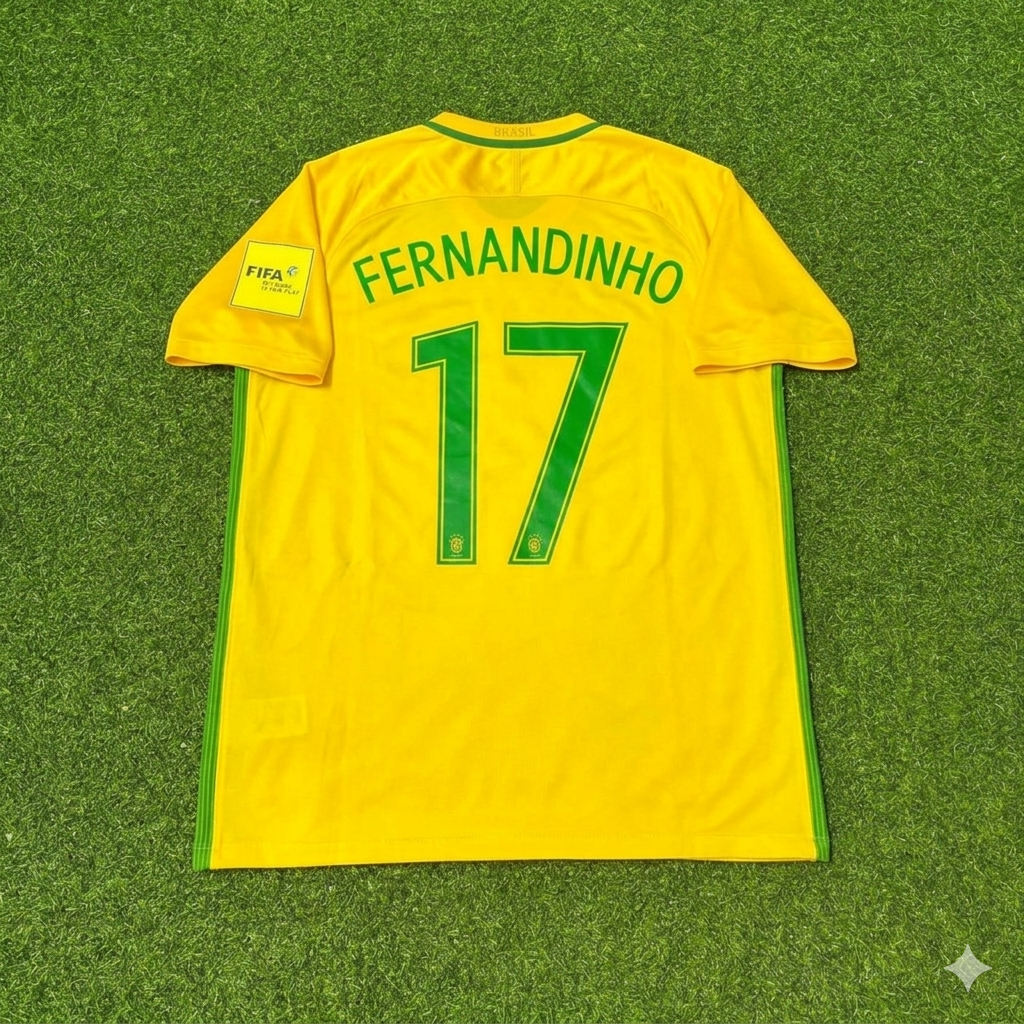 Brazil World Cup 2018 Fernandinho #17 Home Football Jersey