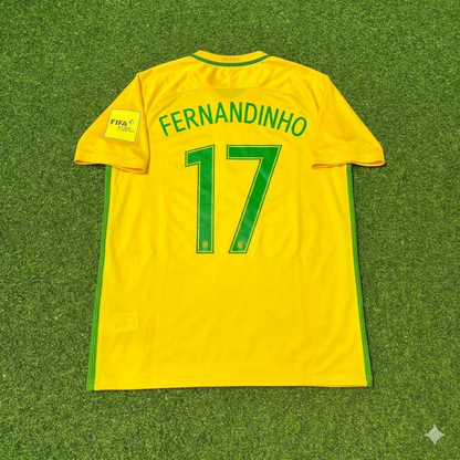 Brazil World Cup 2018 Fernandinho #17 Home Football Jersey