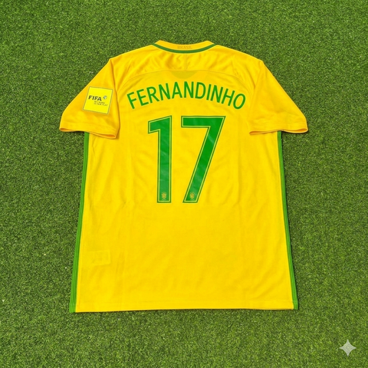 Brazil World Cup 2018 Fernandinho #17 Home Football Jersey
