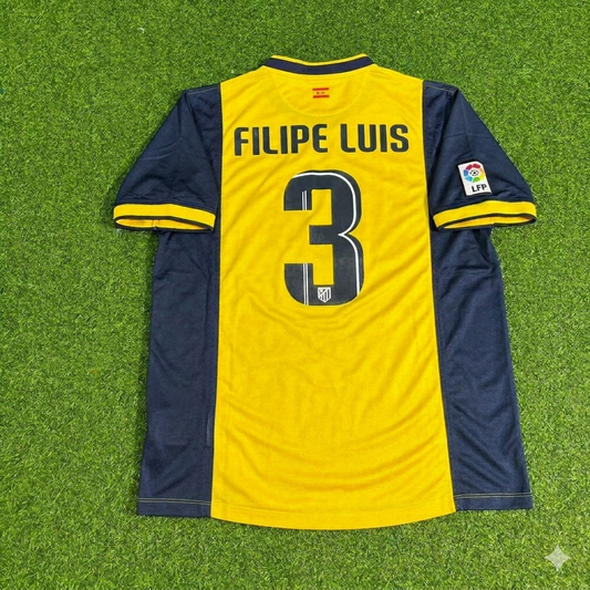 Filipe Luis #3 Atlético Madrid 2013-2014 Away Yellow Football Jersey Kit