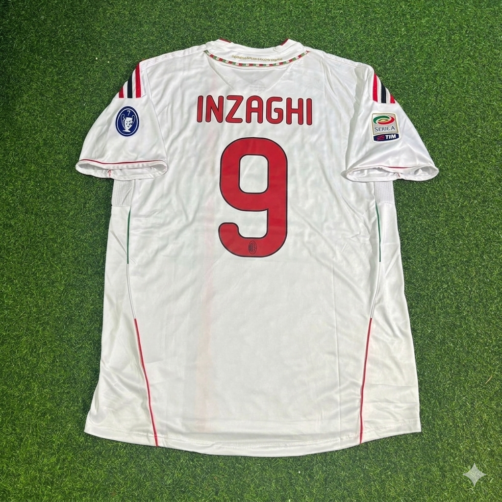 Filippo Inzaghi #9 Milan 2011-2012 White Away Retro Football Jersey Kit