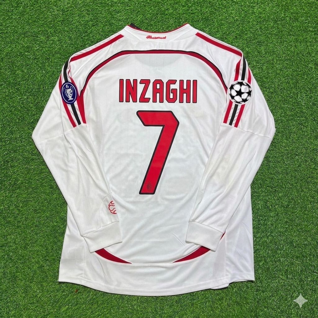 Filippo Inzaghi #7 AC Milan 2007 Champions League Final Away White Long Sleeve Retro Football Jersey