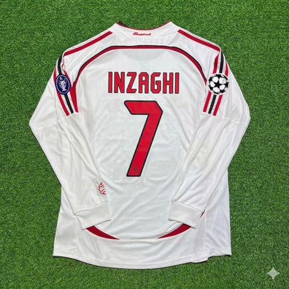 Filippo Inzaghi #7 AC Milan 2007 Champions League Final Away White Long Sleeve Retro Football Jersey