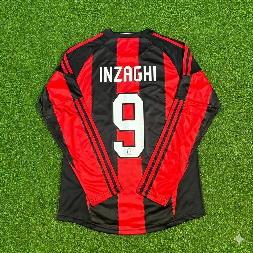 Filippo Inzaghi AC Milan 2010-2011 Home Log Sleeve Retro Football Jersey Kit